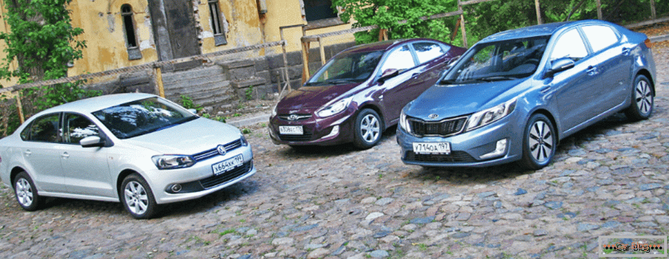 Седаны VW Polo, Hyundai Solaris, Kia Rio